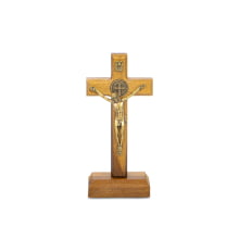 CRUCIFIXO DE MADEIRA - Medalha de São Bento - 12CM